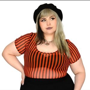 Foxblood Zeebo Striped Mesh Top